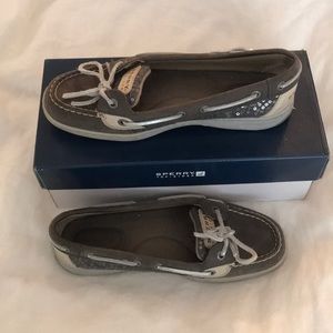 Sperry Angelfish gray sequined boat shoes